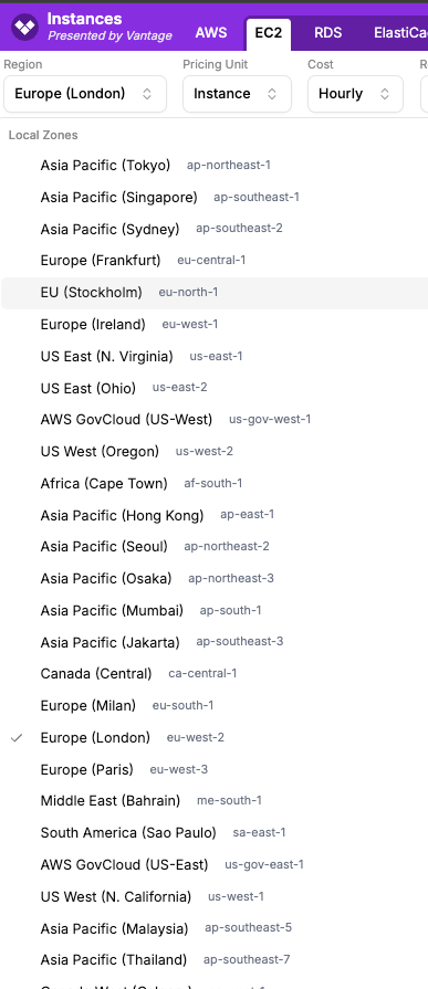 Region drop-down list missing the region search field