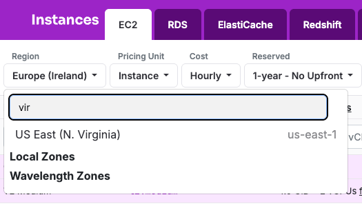 The old ec2instances.info region drop-down with search field